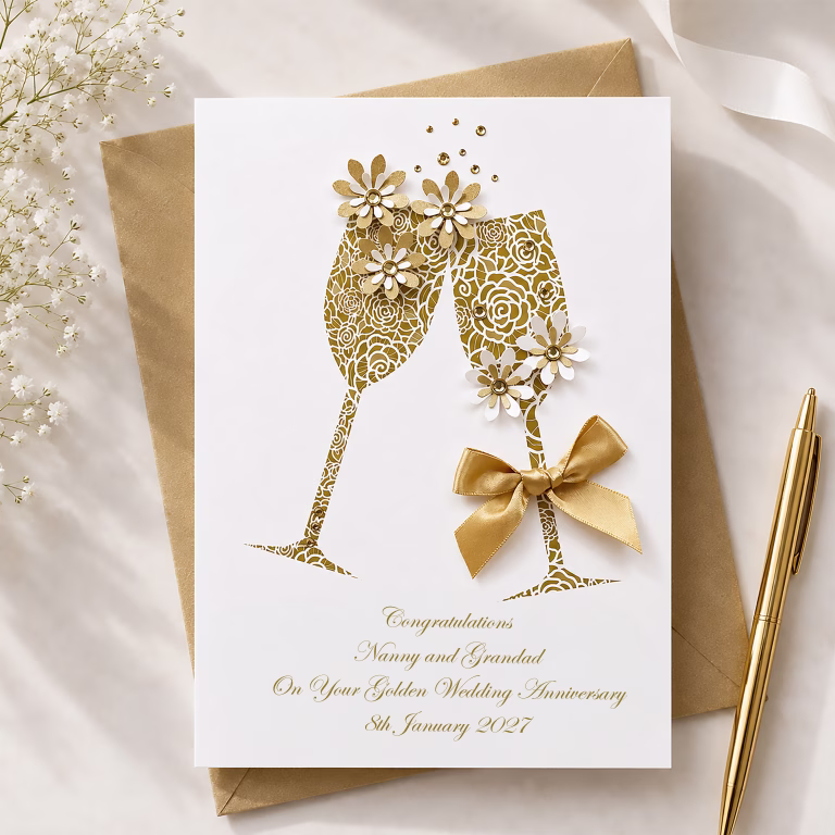 Handmade Golden Wedding Anniversary Card ‘Toast’