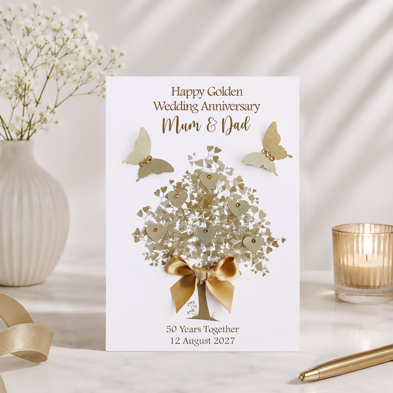 Handmade Golden Wedding Anniversary Card “Golden Tree”