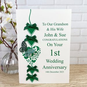 Handmade 1st Wedding Anniversary Green Heart Chain A5 Card