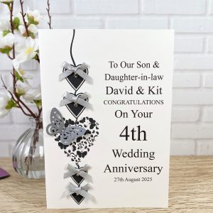 Handmade 4th Wedding Anniversary Silver Heart Chain A5 Card