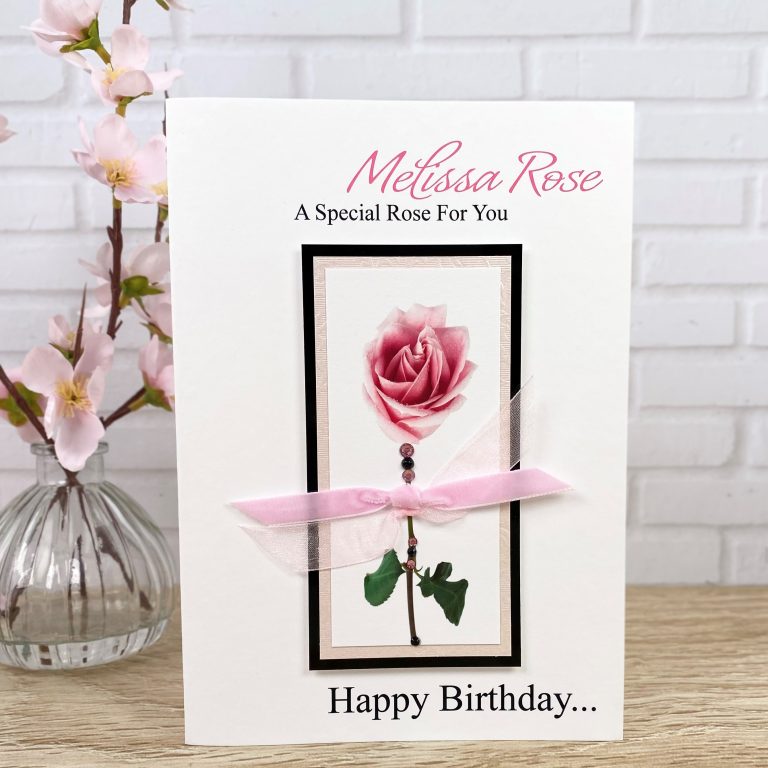 Luxury Handmade Birthday Card ‘Pink Rose’