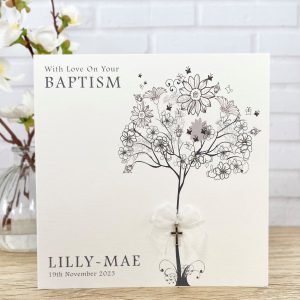 Handmade Christening Card Floral Tree Square Card