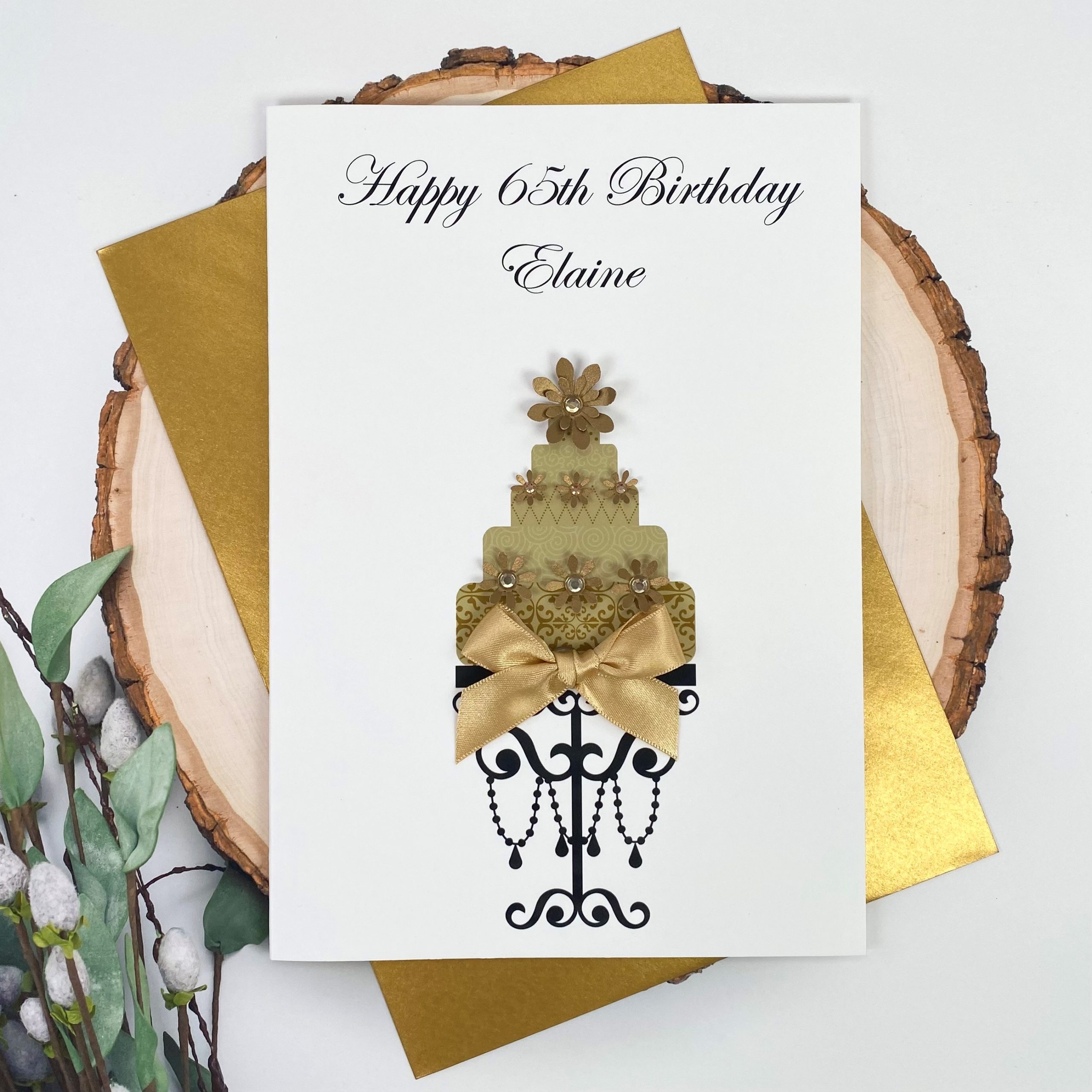 Handmade Birthday Card Gold Cake A5 Large Cards