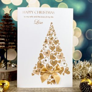 Handmade Birthday Card Golden Heart Christmas Tree A5 Large Card