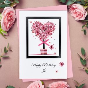 Handmade Birthday Card Pink Flower Pot Tree A5 Large Card