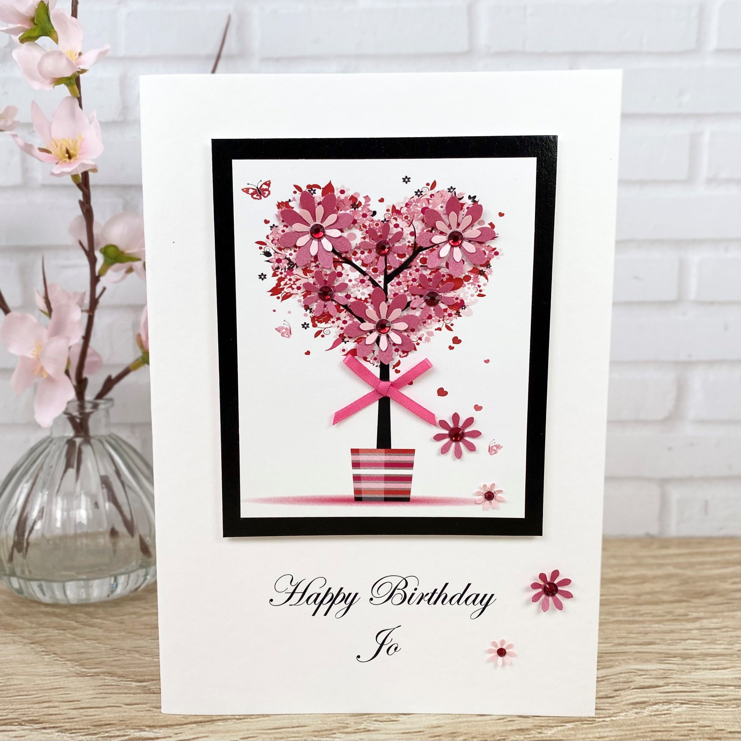 Handmade Birthday Card Pink Flower Pot Tree A5 Large Card