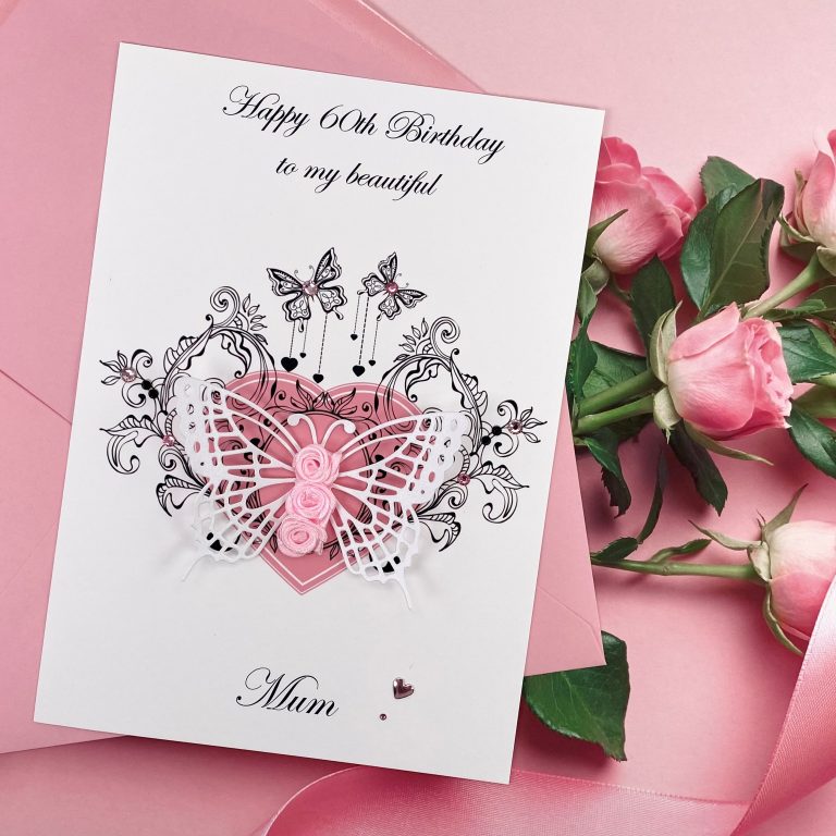 Luxury Handmade Birthday Card ‘Rosebud Butterfly’