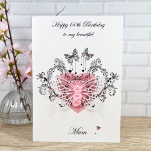 Handmade Birthday Card Pink Lace Butterfly A5 Large Card
