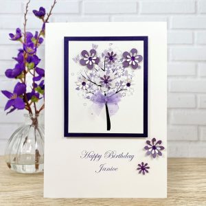 Handmade Birthday Card Purple Floral Tree A5 Large Cards