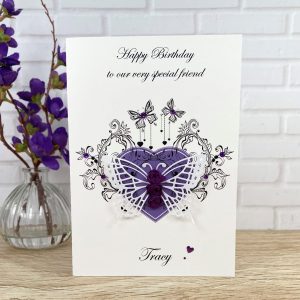 Handmade Birthday Card Purple Lace Butterfly A5 Large Card