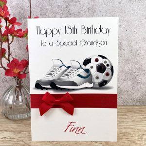 Handmade Birthday Card Red Football & Boots Large Card