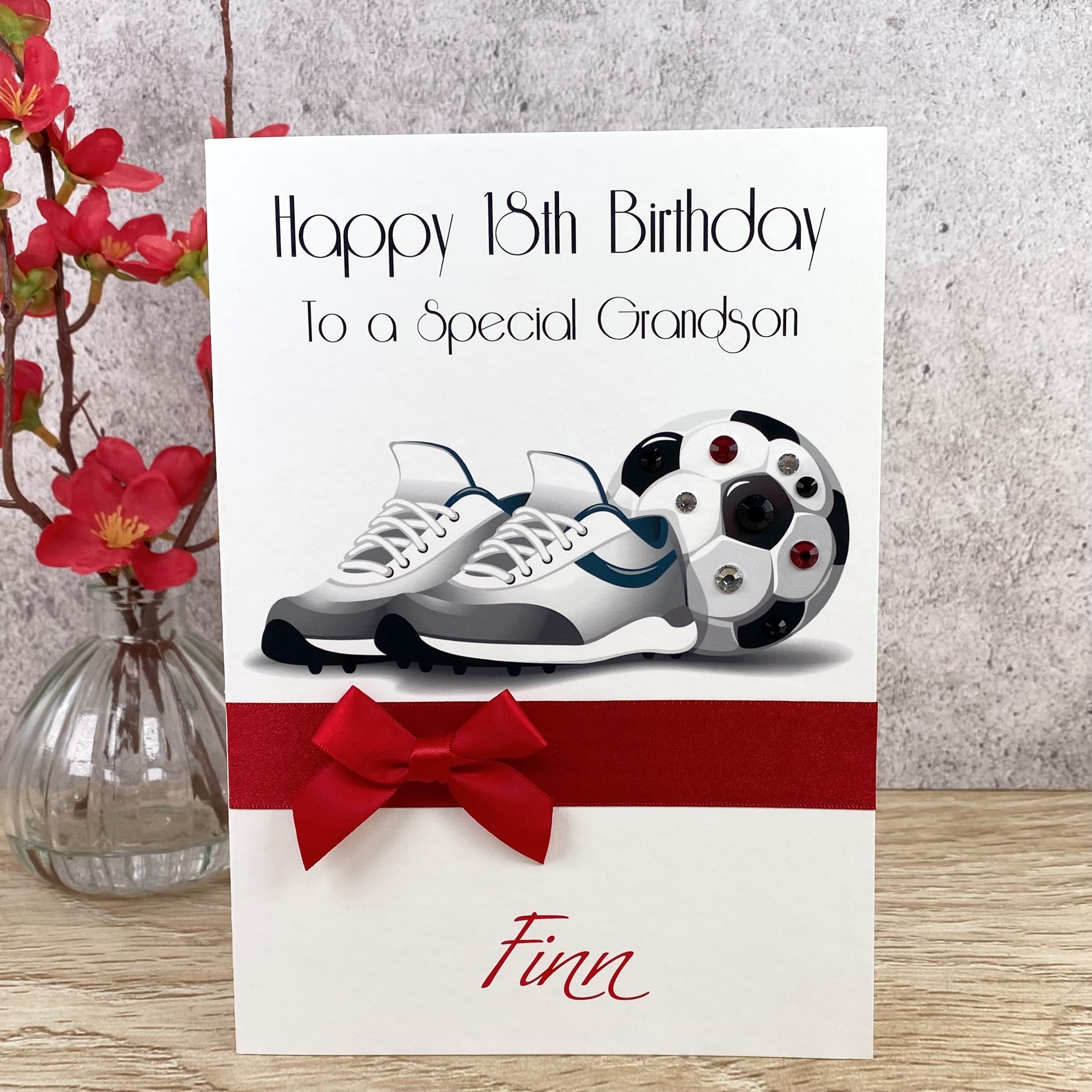 Handmade Birthday Card Red Football & Boots Large Card