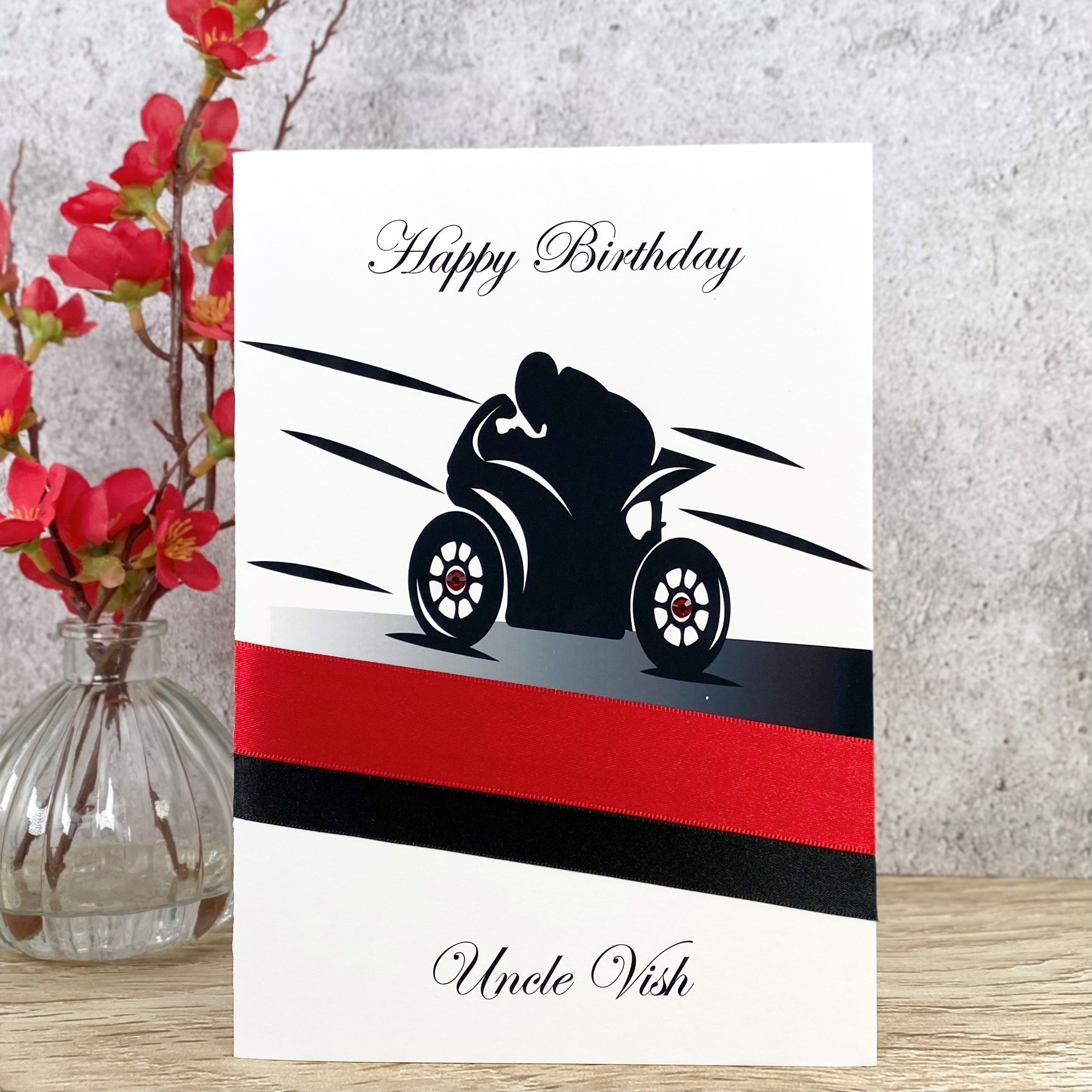 Handmade Birthday Card Red Motorbike A5 Large Card