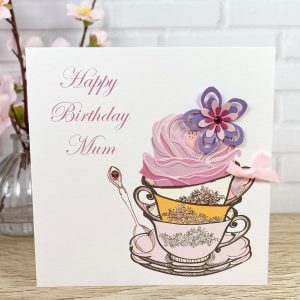 Handmade Birthday Card Teacups Square Card