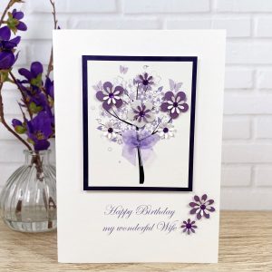 Handmade Birthday Cards Purple Floral Tree A5 Card