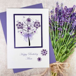 Handmade Birthday Cards Purple Floral Tree A5 Cards