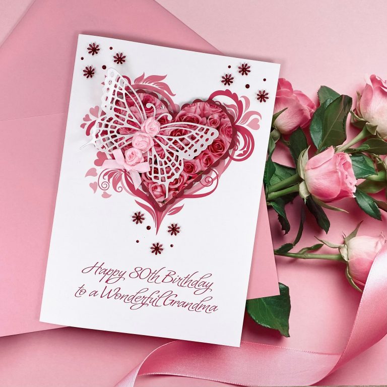 Luxury Handmade Birthday Card “Butterfly Rosebud”