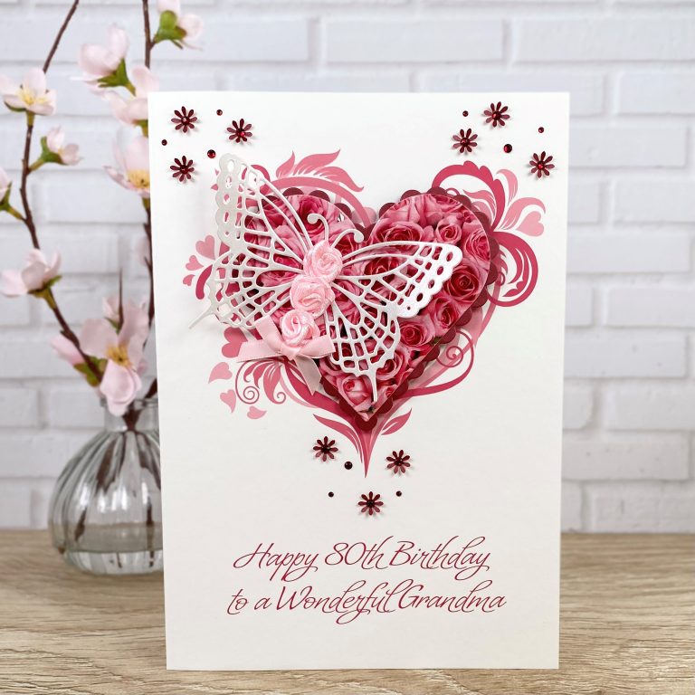 Luxury Handmade Birthday Card “Butterfly Rosebud”