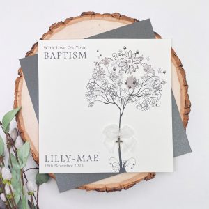 Handmade Christening Card Floral Tree Square Card