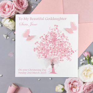 Handmade Christening Card Pink Heart Tree