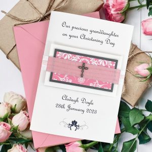 Handmade Christening Card Pink Silver Cross A5 Large Card