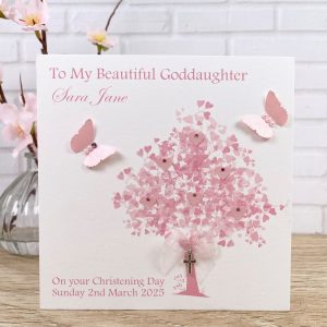 Handmade Christening Cards Pink Heart Tree