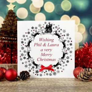 Handmade Christmas Card Reindeers Leaping Wreath 150MM square card