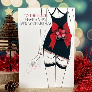 Handmade Christmas Card for girlfriend Sexy Stockinged Lady A5 large card