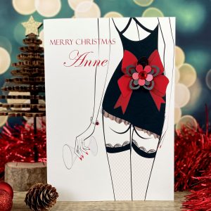 Handmade Christmas Card for wife Sexy Stockinged Lady A5 large card