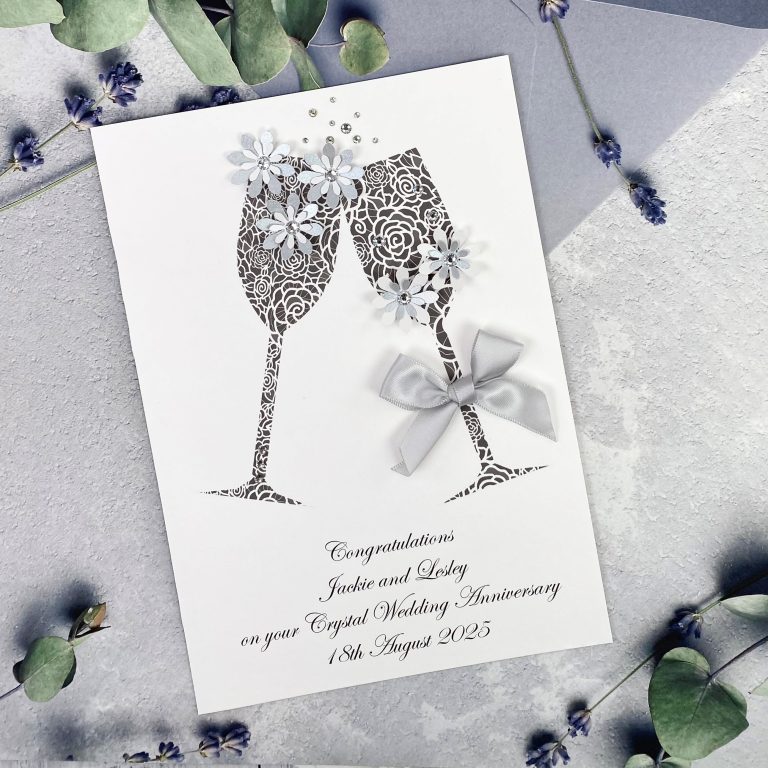 Handmade Crystal Wedding Anniversary Card ‘Toast’
