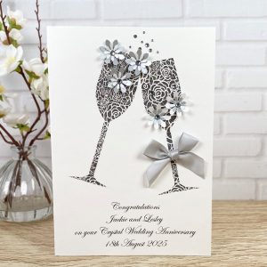 Handmade Crystal Wedding Anniversary Card Champagne Toast A5 Card