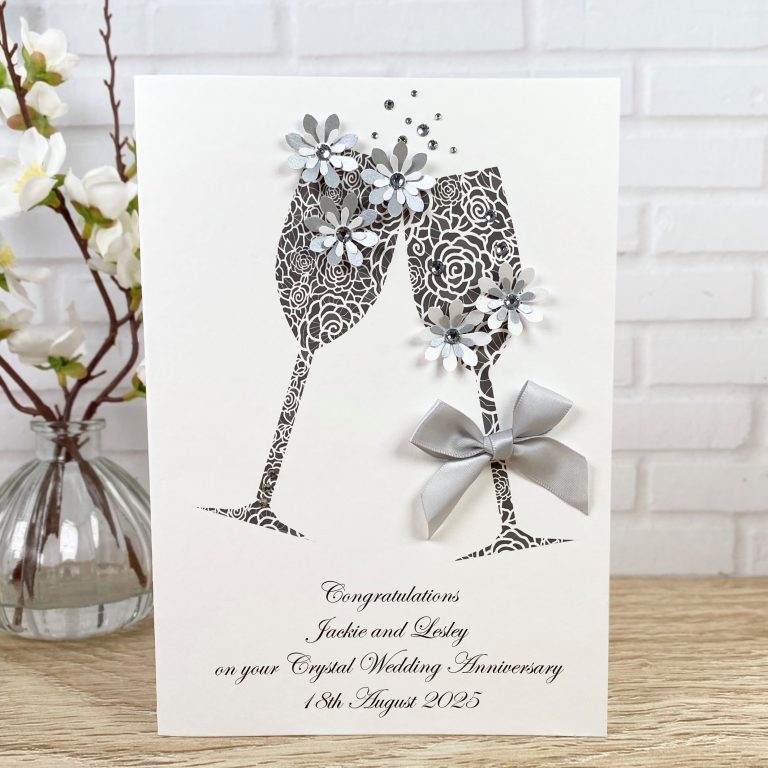 Handmade Crystal Wedding Anniversary Card ‘Toast’