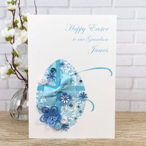 Handmade Easter Card Blue Rosebud Easter Egg A5 Large Card