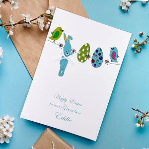 Handmade Easter Card Blue Washing Line Bunny A5 Card