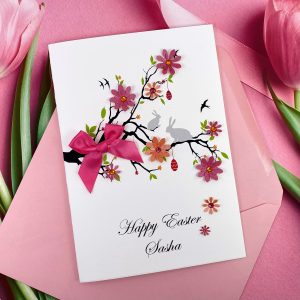 Handmade Easter Card Bunnies in Tree A5 Card