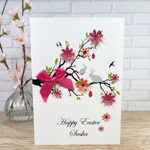 Handmade Easter Card Bunnies in Tree A5 Card