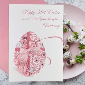 Handmade Easter Card Pink Rosebud Easter Egg A5 Large Card
