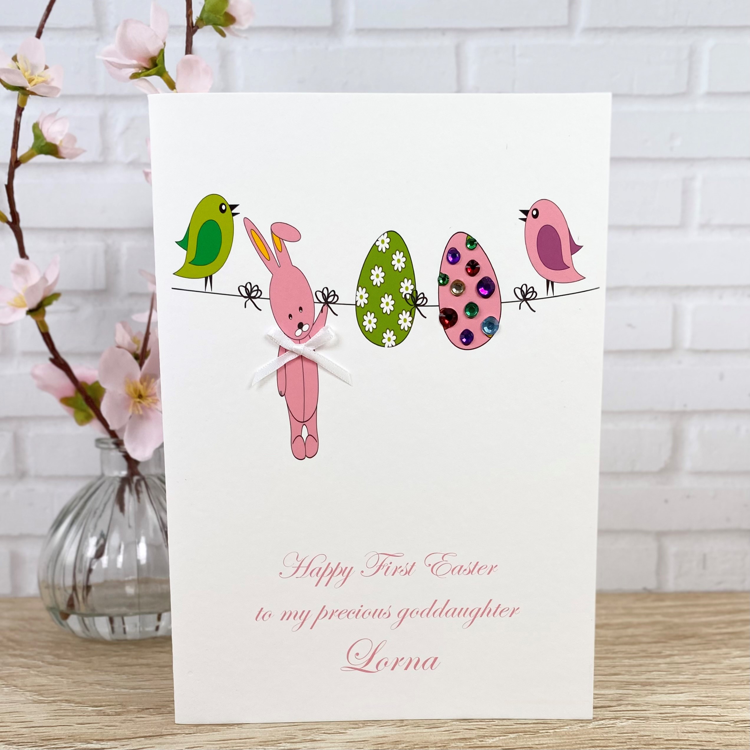 Handmade Easter Card Pink Washing Line Bunny A5 Card