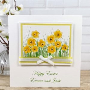 Handmade Easter Card Raised Daffodils Square Card