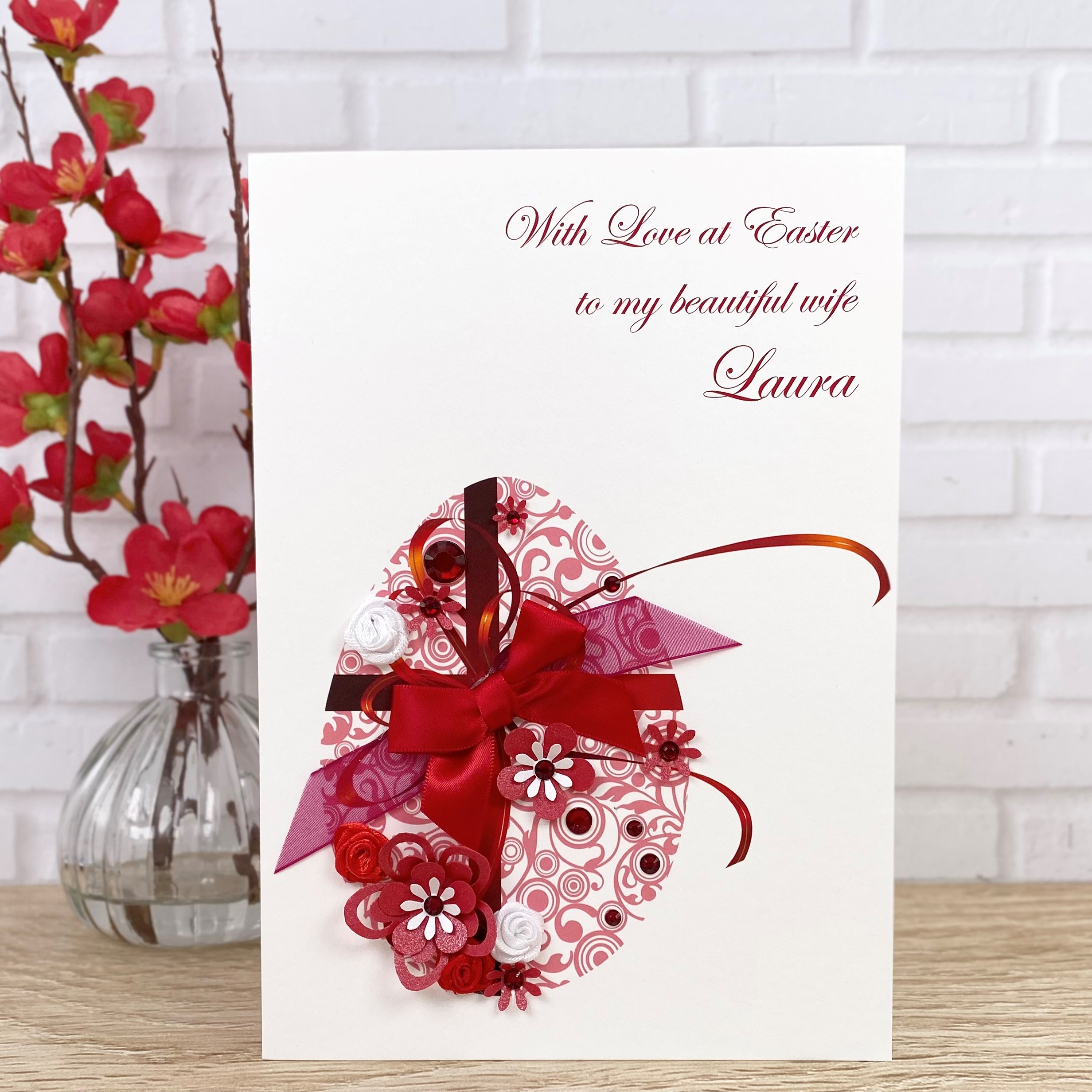 Handmade Easter Card Ruby Rosebud Easter Egg A5 Large Card