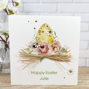 Handmade Easter Card Yellow Floral Egg Square Card