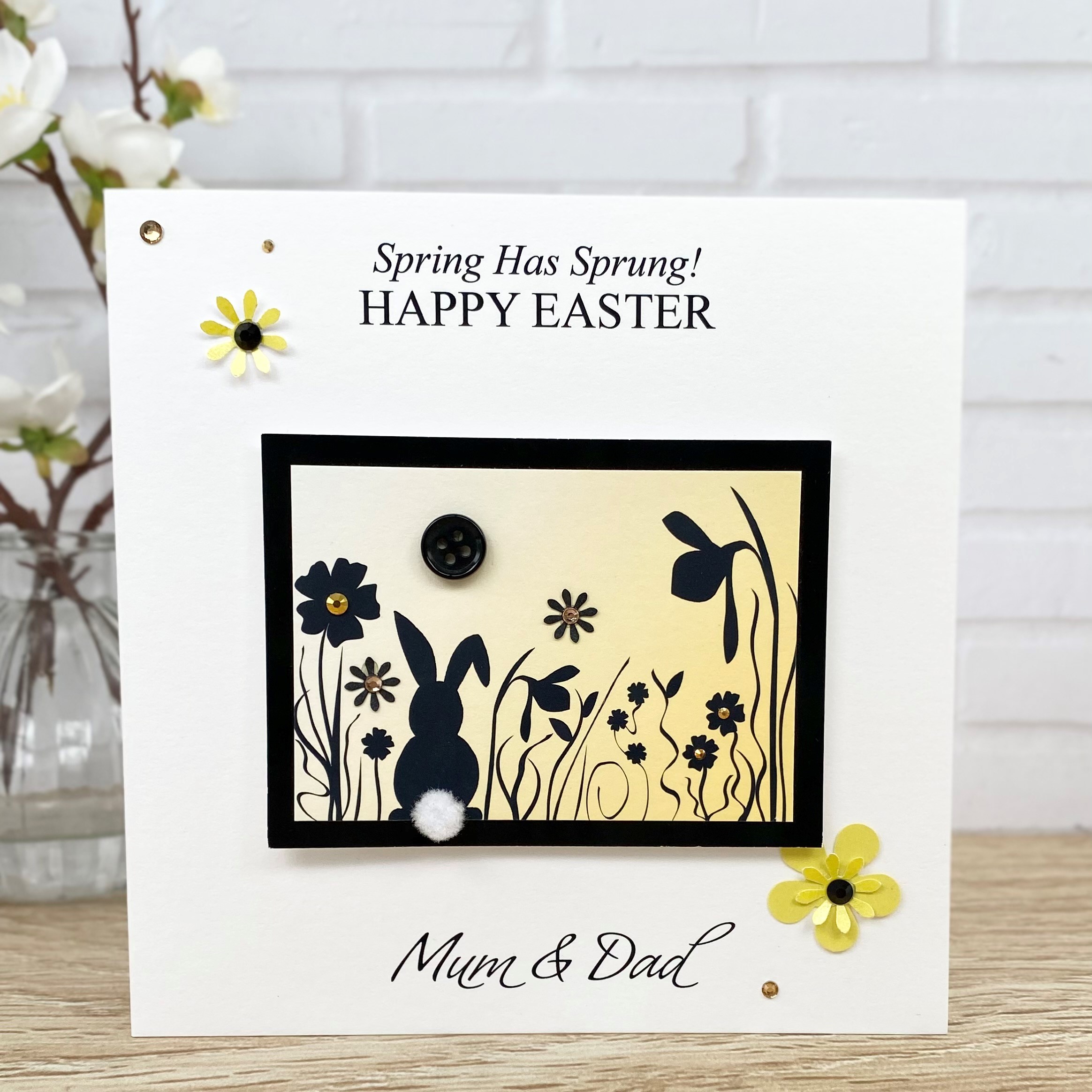 Handmade Easter Card Yellow Rabbit Square Card