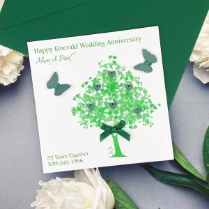 Handmade Emerald Wedding Anniversary Card 55 Years Heart Tree Square Card