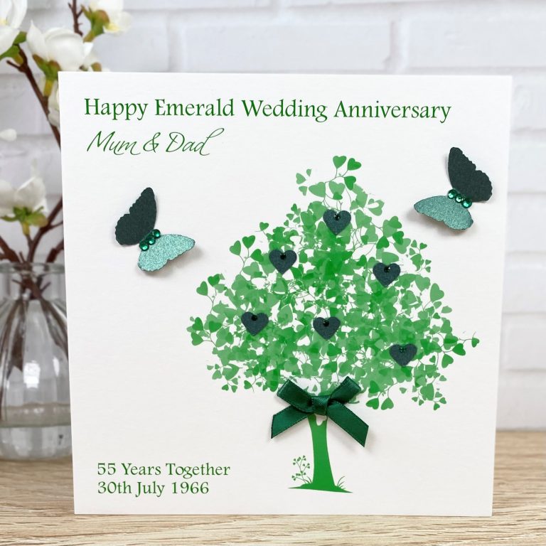 Handmade Emerald Wedding Anniversary Card ‘Heart Tree’