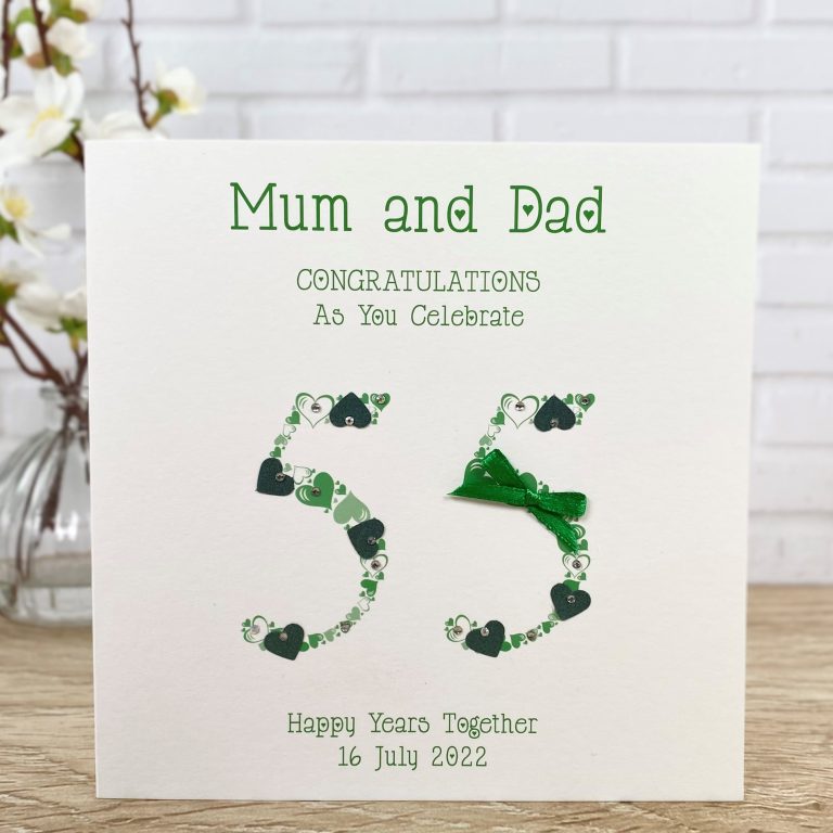 Handmade Emerald Wedding Anniversary Card ‘Emerald Hearts’