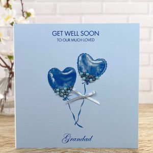 Handmade Get Well Card Blue Heart Balloons Square Card