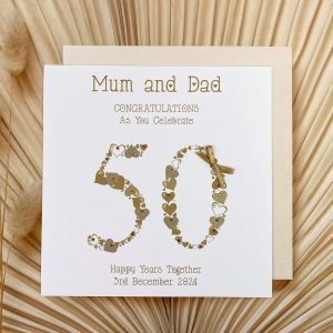 Handmade Golden Wedding Anniversary Card 50th Heart Numbers Square Card
