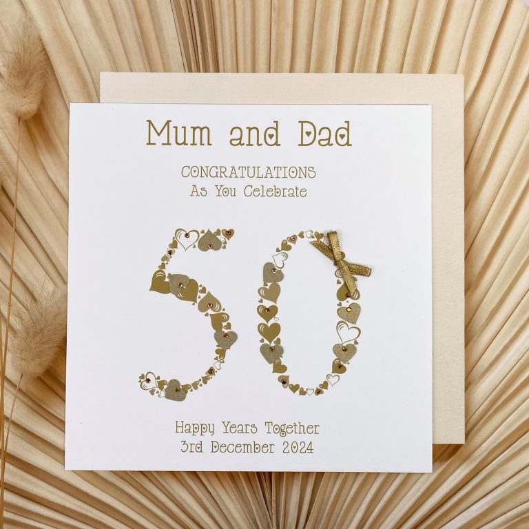 Handmade Golden Wedding Anniversary Card ‘Heart Numbers’