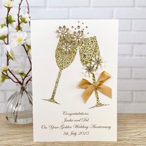 Handmade Golden Wedding Anniversary Card Golden Toast A5 Large Card