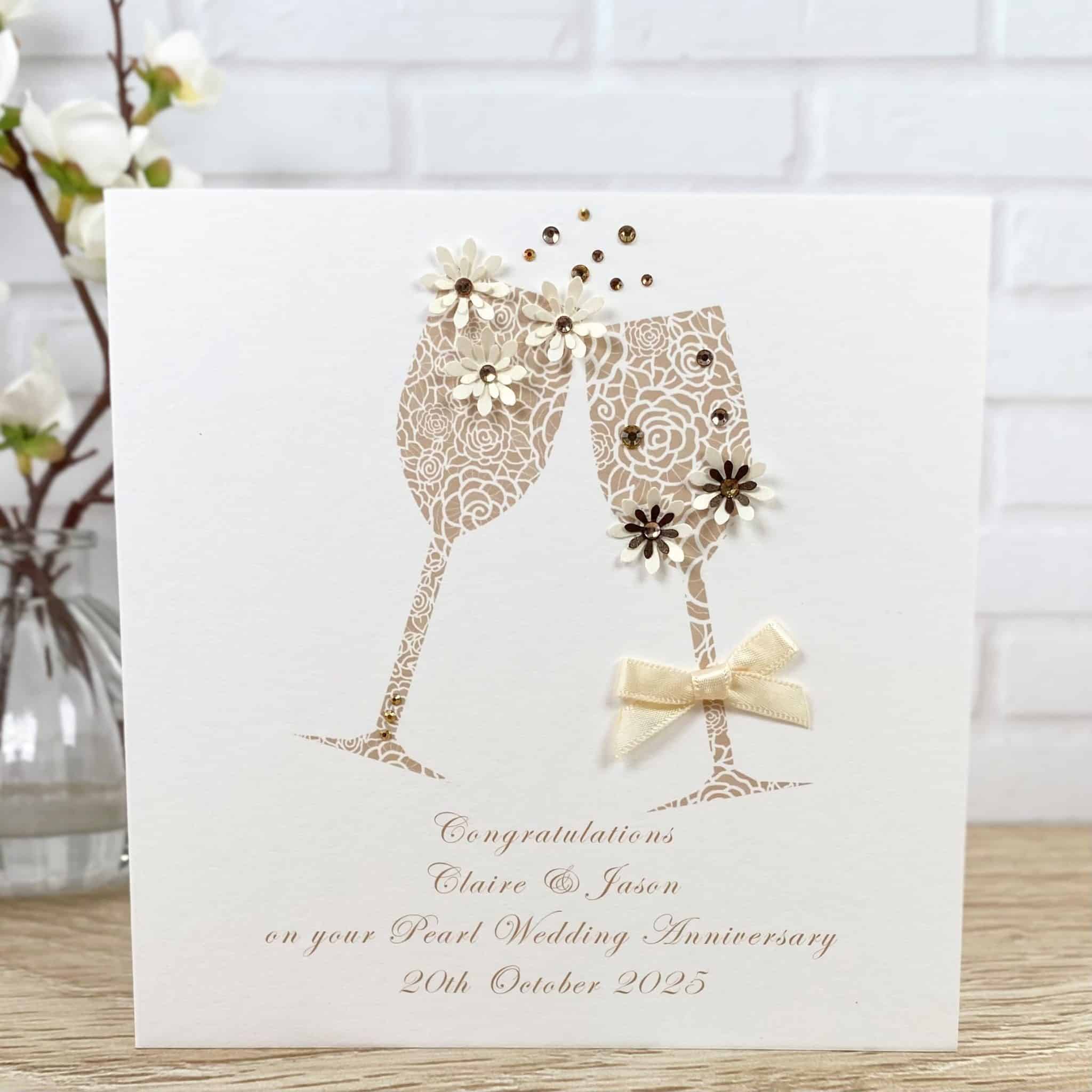 Handmade Pearl Wedding Anniversary Card 'Toast' - Handmade Cards -Pink ...